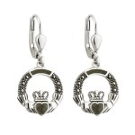 Solvar Sterling Silver Marcasite & Marble Claddagh Drop Earrings Solvar Solvar Sterling Silver Marcasite & Marble Claddagh Drop Earrings Solvar