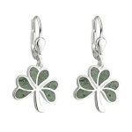 Sterling Silver & Connemara Marble Shamrock Drop Earrings