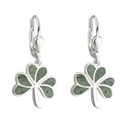 Sterling Silver & Connemara Marble Shamrock Drop Earrings