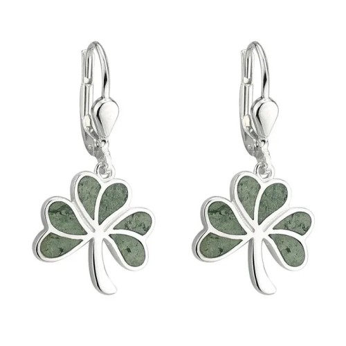 Sterling Silver & Connemara Marble Shamrock Drop Earrings Sterling Silver & Connemara Marble Shamrock Drop Earrings