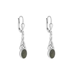 Sterling Silver Connemara Marble Long Celtic Knot Drop Earrings
