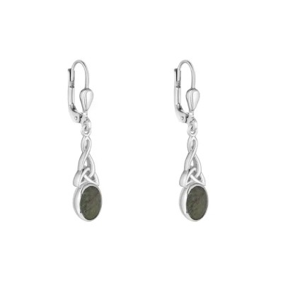 Sterling Silver Connemara Marble Long Celtic Knot Drop Earrings