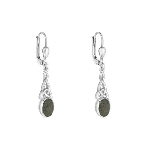 Sterling Silver Connemara Marble Long Celtic Knot Drop Earrings Sterling Silver Connemara Marble Long Celtic Knot Drop Earrings
