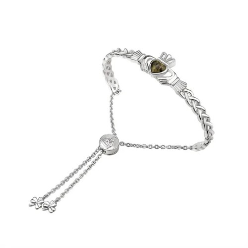 Sterling Silver Connemara Marble Claddagh Bracelet