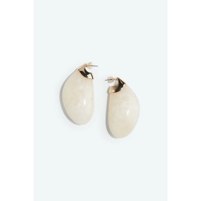 Spike Stone Collection - Mosaic Round Disc Earrings (White Marble)