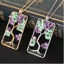 Beautiful Natural amethyst/Aventurine tree of life pendant healing 
